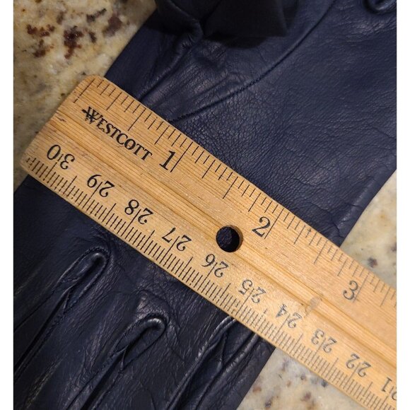 New? Vintage Size S 6.5 Navy Blue Soft Leather Silk Lined Formal 8" Gloves Franc - Picture 15 of 16